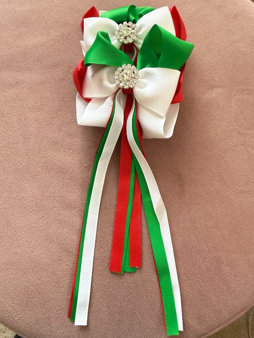 Hair Bow Clips Red White Green Cheer Ribbon Hair Barrettes 2 pcs